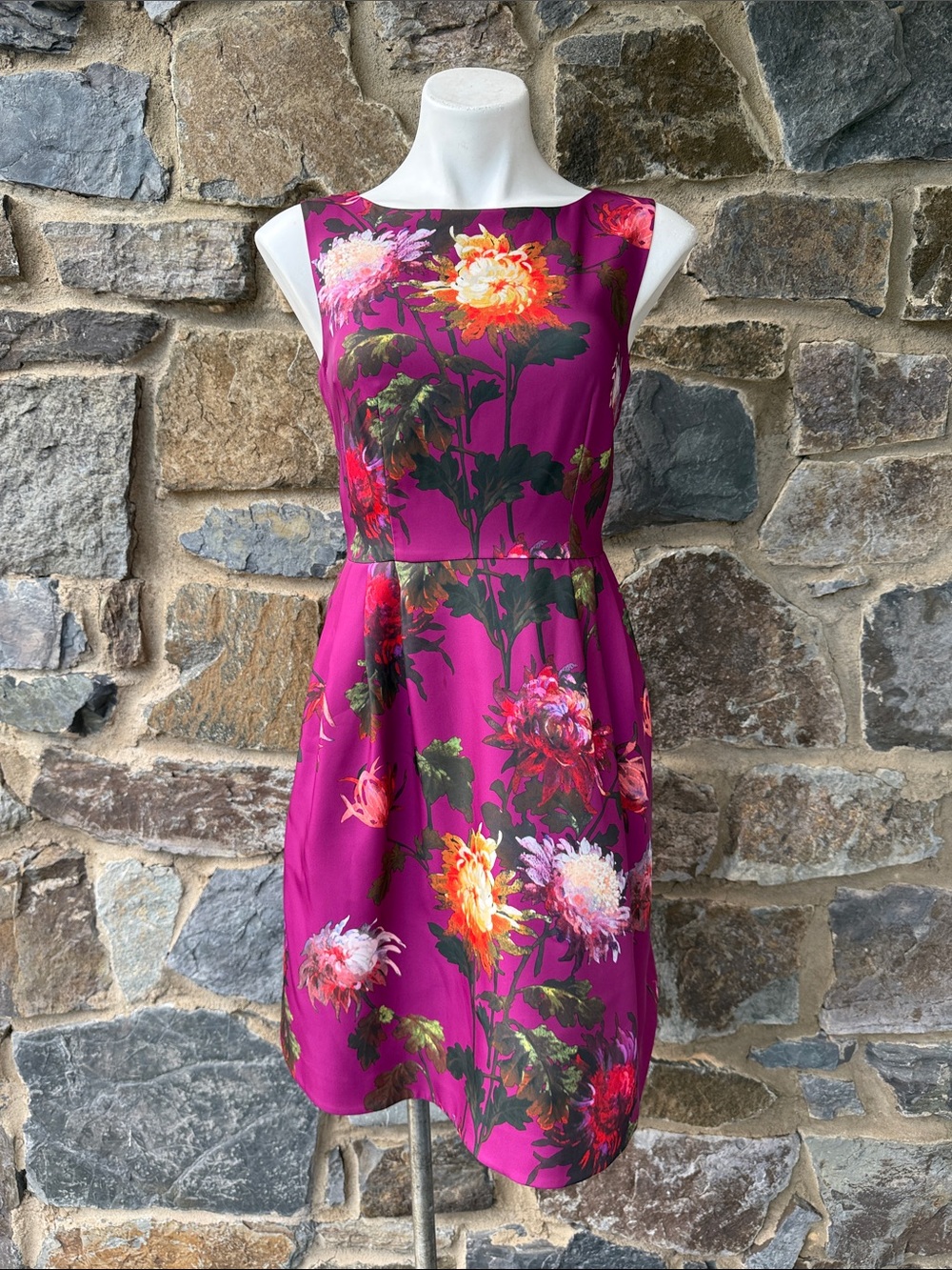 Ted Baker London Elidh Pink Floral Sleeveless Pleated Fit & Flare Dress Size 1